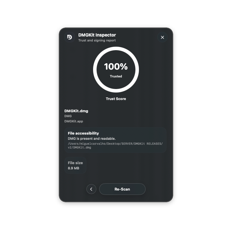 DMGKit Inspector release inspection screen
